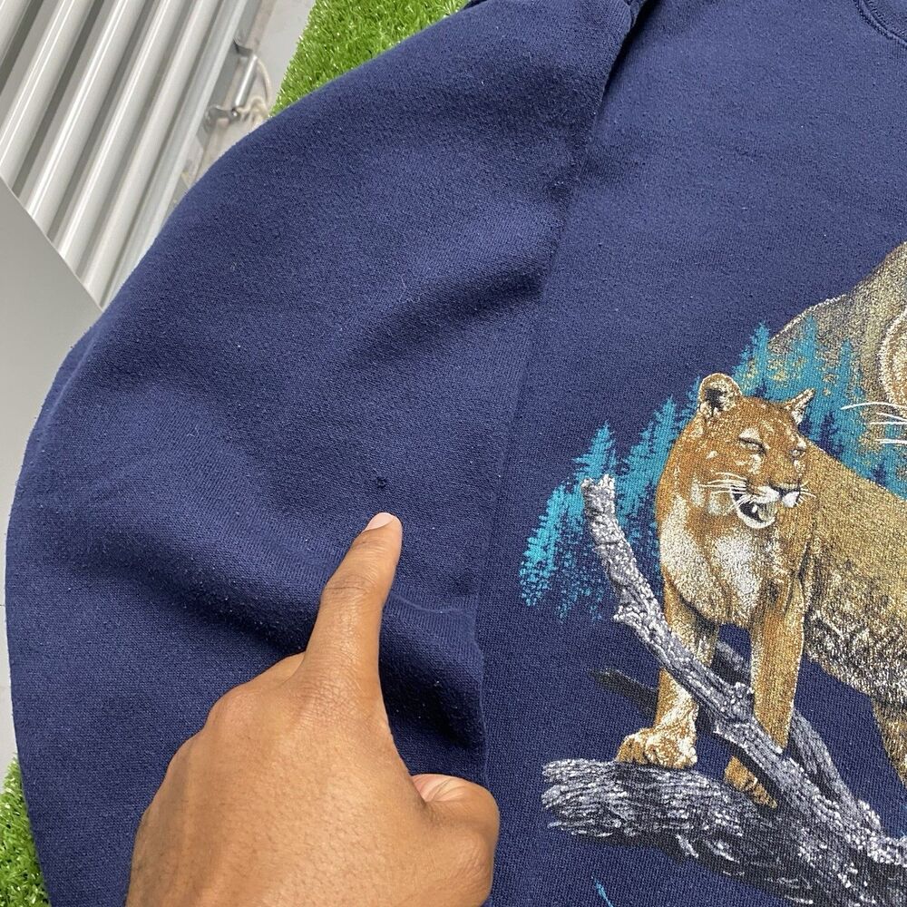 Vintage 90s Florida Panther Animal Nature Crewneck Sweatshirt Navy Men's 2XL - Picture 6 of 14